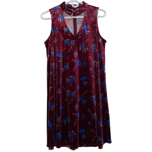 Burgundy wine red burnout velvet dress with built in choker collar size small - Picture 1 of 3